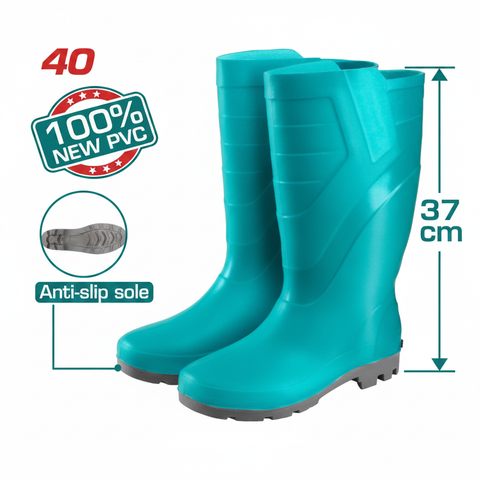 TSP302L teal PVC rain boots size 40 with anti-slip sole and 37cm height – waterproof safety boots in Karachi