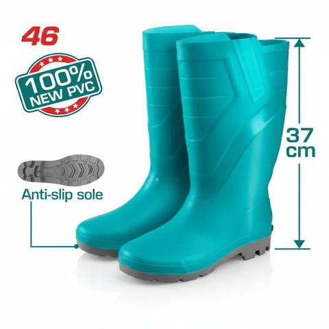 Teal PVC Rain Boots Size 46 with Anti-Slip Sole and 37cm Shaft – Waterproof Safety Boots in Karachi