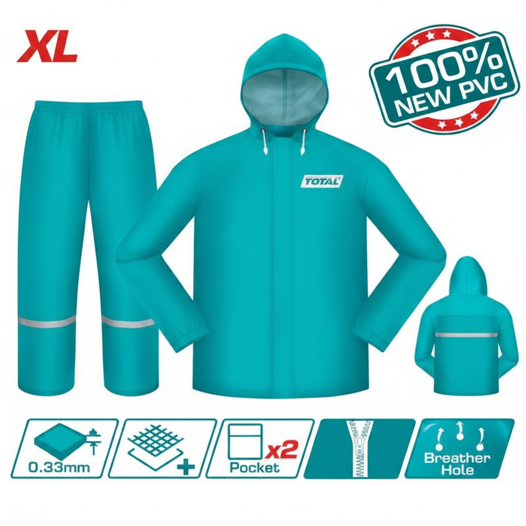 Total Rain Suit THTRS031 XL – 100% New PVC Waterproof Jacket & Trouser Set with Reflective Strip, 2 Pockets & Breather Holes | Buy in Karachi