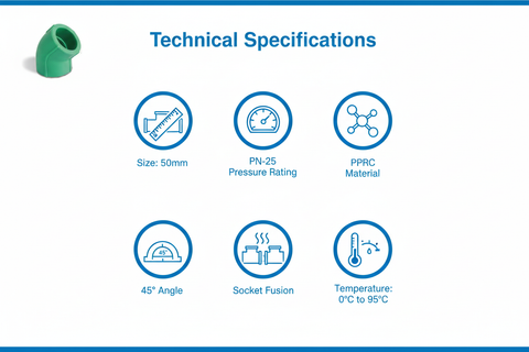 Technical Specifications - 50mm Elbow 45° (New)