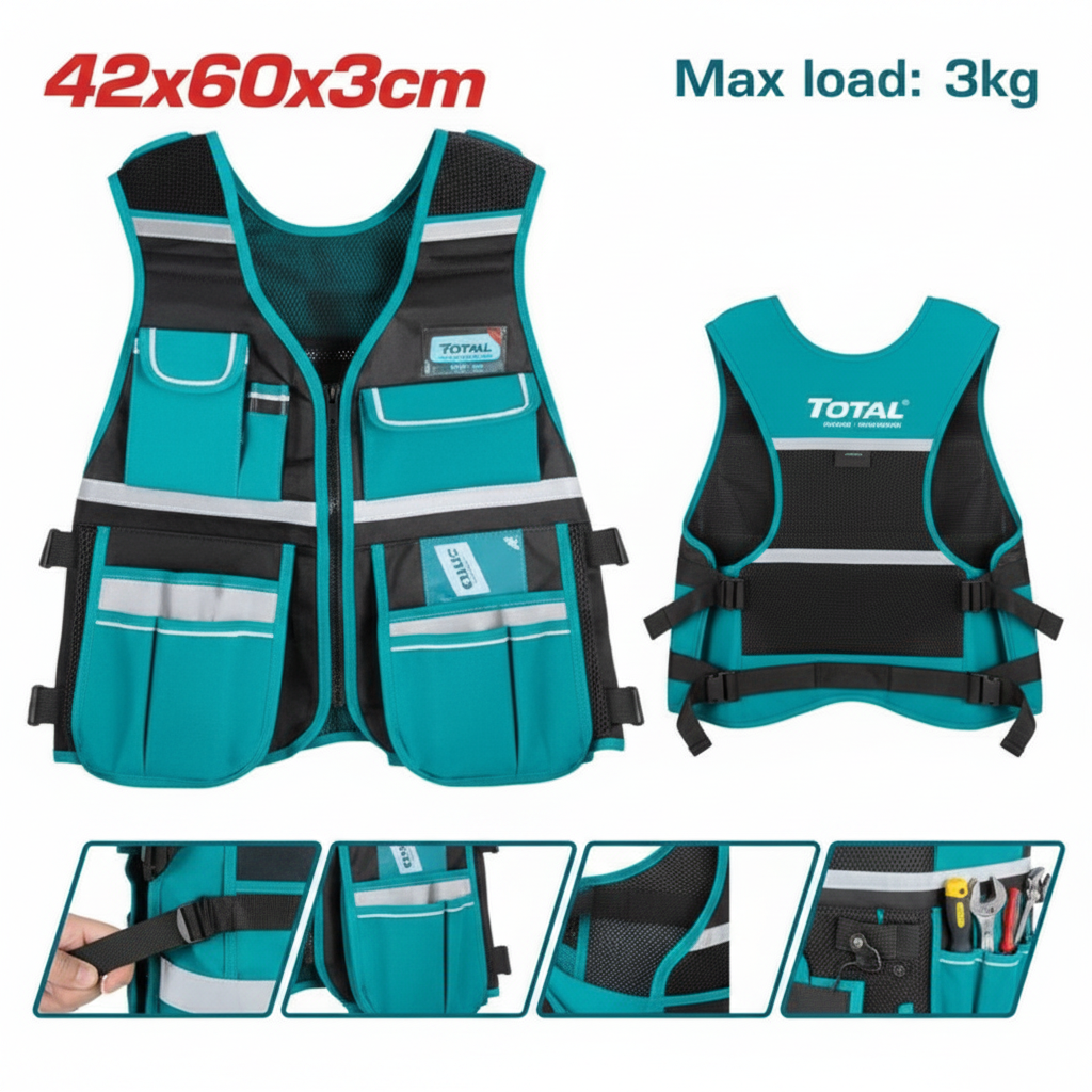 Tool Vest TTVT1601 – 12-Pocket Air Mesh Work Vest for Professionals in Karachi | Offers Wala