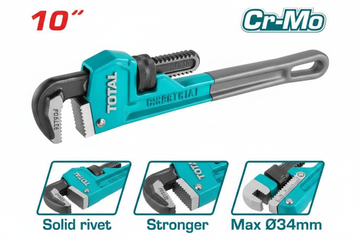 THT171006 10 Inch Heavy Duty Pipe Wrench – Drop-Forged Carbon Steel, 34mm Clamp, Available in Karachi
