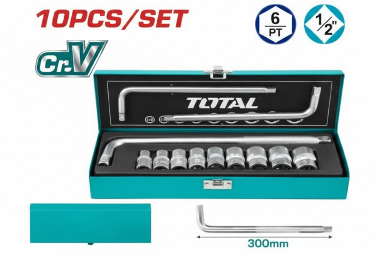 10Pcs 1/2 Inch CR-V Socket Set THTL121101 – Professional Drive Tool Kit in Karachi | Offers Wala