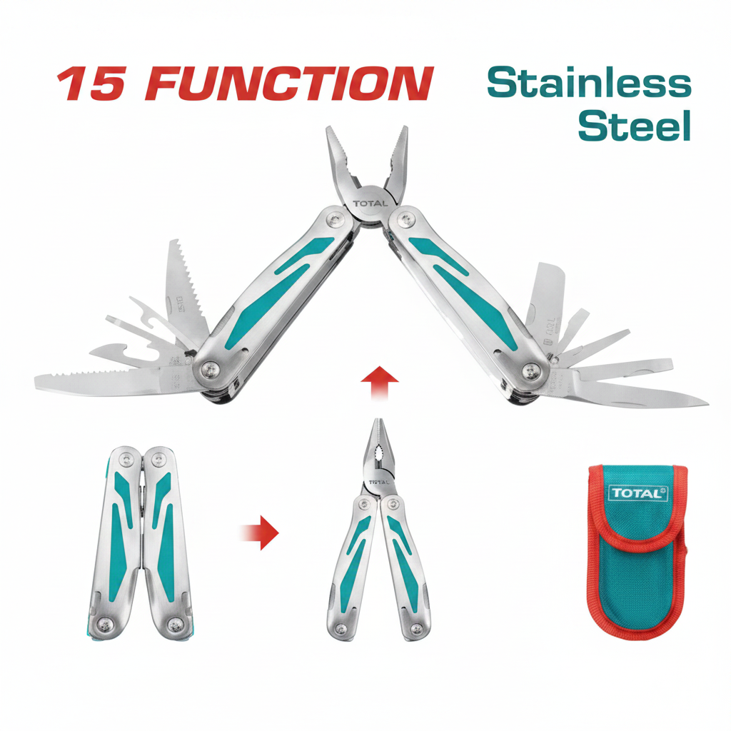 15-in-1 Foldable Multi-Function Tool TFMFT01151 – Stainless Steel Multi-Tool Pliers Set with Knife, Screwdriver & Wire Cutter | Buy in Karachi
