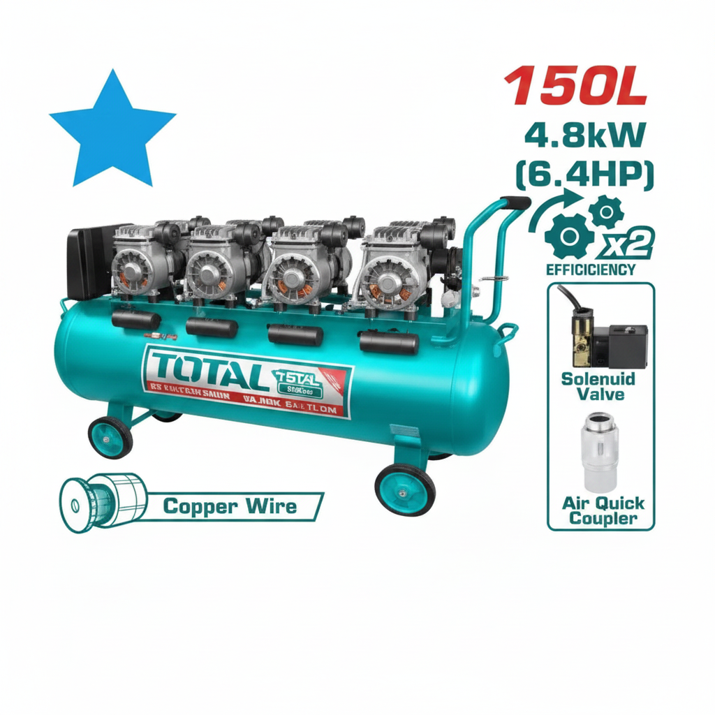 Total 150L Oil-Free Air Compressor TCS4481508 4x1200W – Buy in Karachi