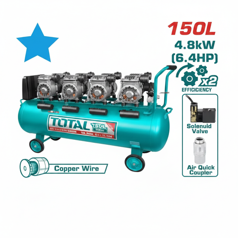 Total 150L Oil-Free Air Compressor TCS4481508 4x1200W – Buy in Karachi