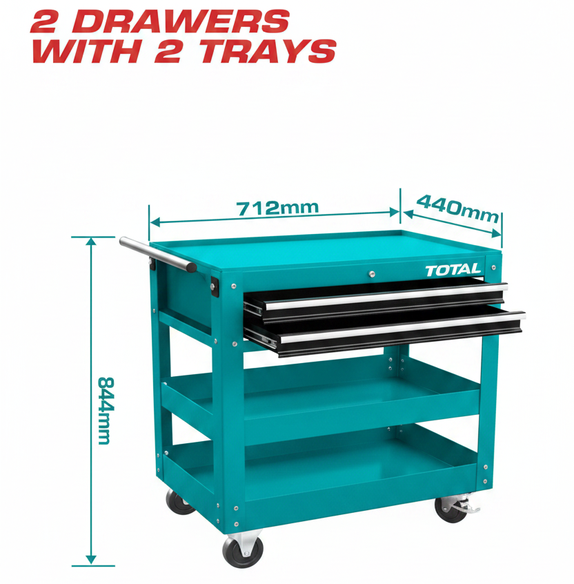TOTAL Tool Cart THPTC201 – 2 Drawers 2 Trays Heavy Duty Steel Workshop Trolley | Karachi