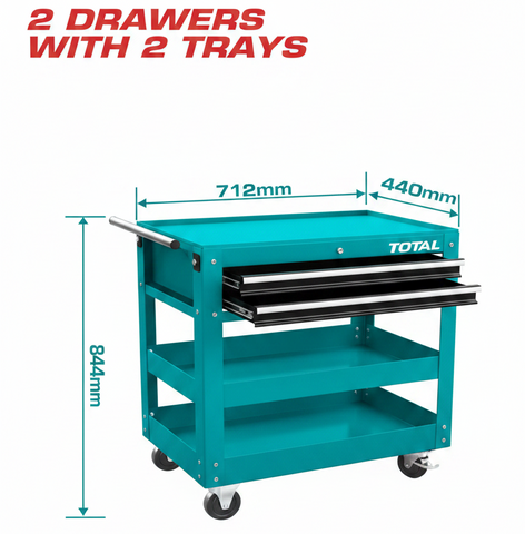 TOTAL Tool Cart THPTC201 – 2 Drawers 2 Trays Heavy Duty Steel Workshop Trolley | Karachi