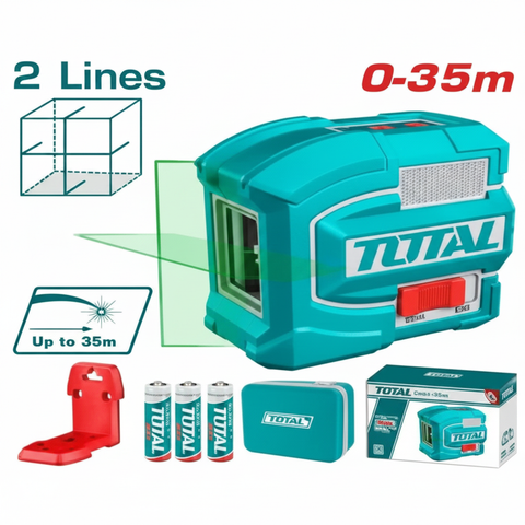 Total Self-Leveling 2-Line Green Laser Level TLL156601 with 35m Range, Wall Mount, Batteries & Carry Case – Buy in Karachi | Offers Wala