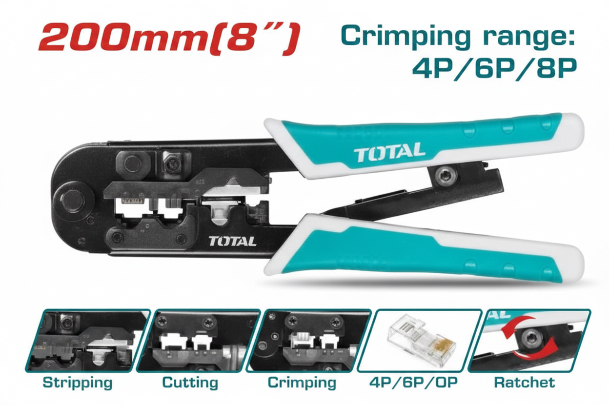 TMPCN5468R Modular Plug Crimper – 3-in-1 RJ45 RJ11 Ratchet Crimping Tool for Network & Telephone Lines | Buy in Karachi