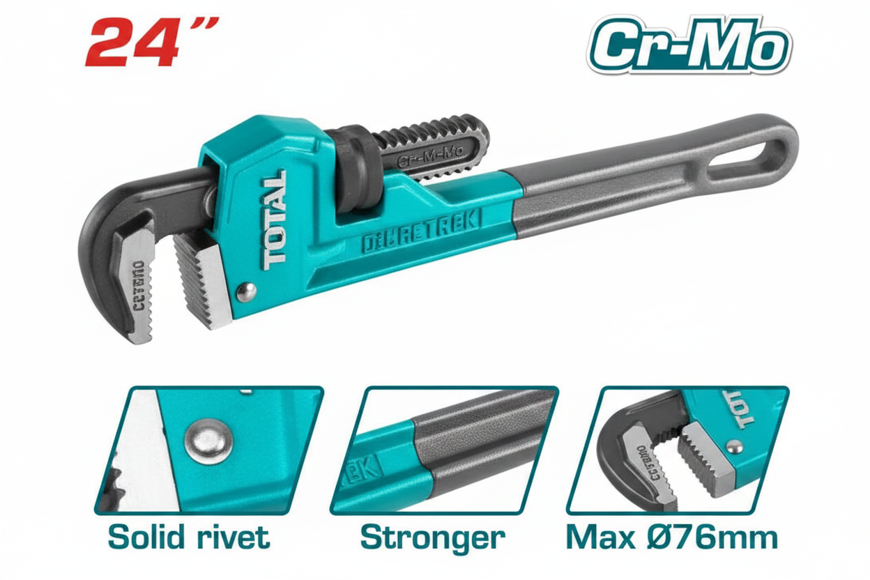 THT171246 24 Inch Heavy Duty Pipe Wrench – Drop-Forged Carbon Steel, 76mm Clamp | Buy in Karachi
