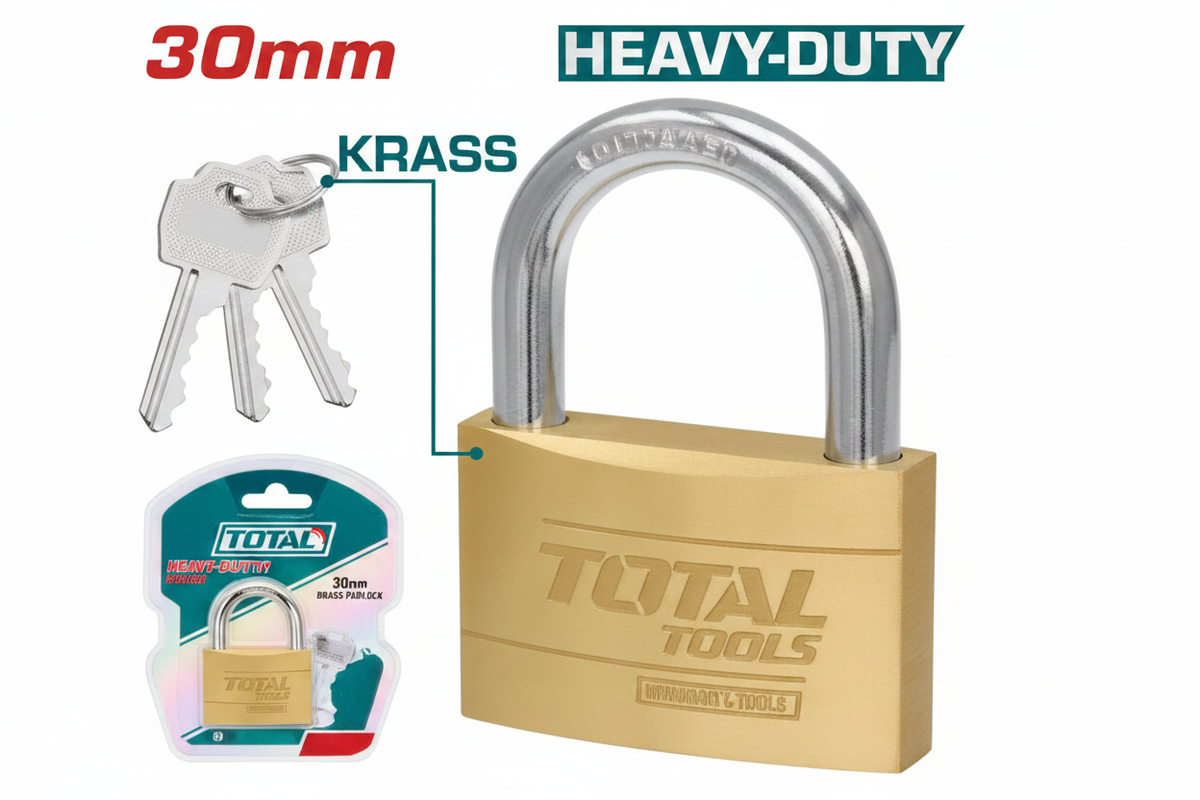 TOTAL TLK32302 30mm Heavy Duty Brass Padlock with 3 Keys – Buy in Karachi