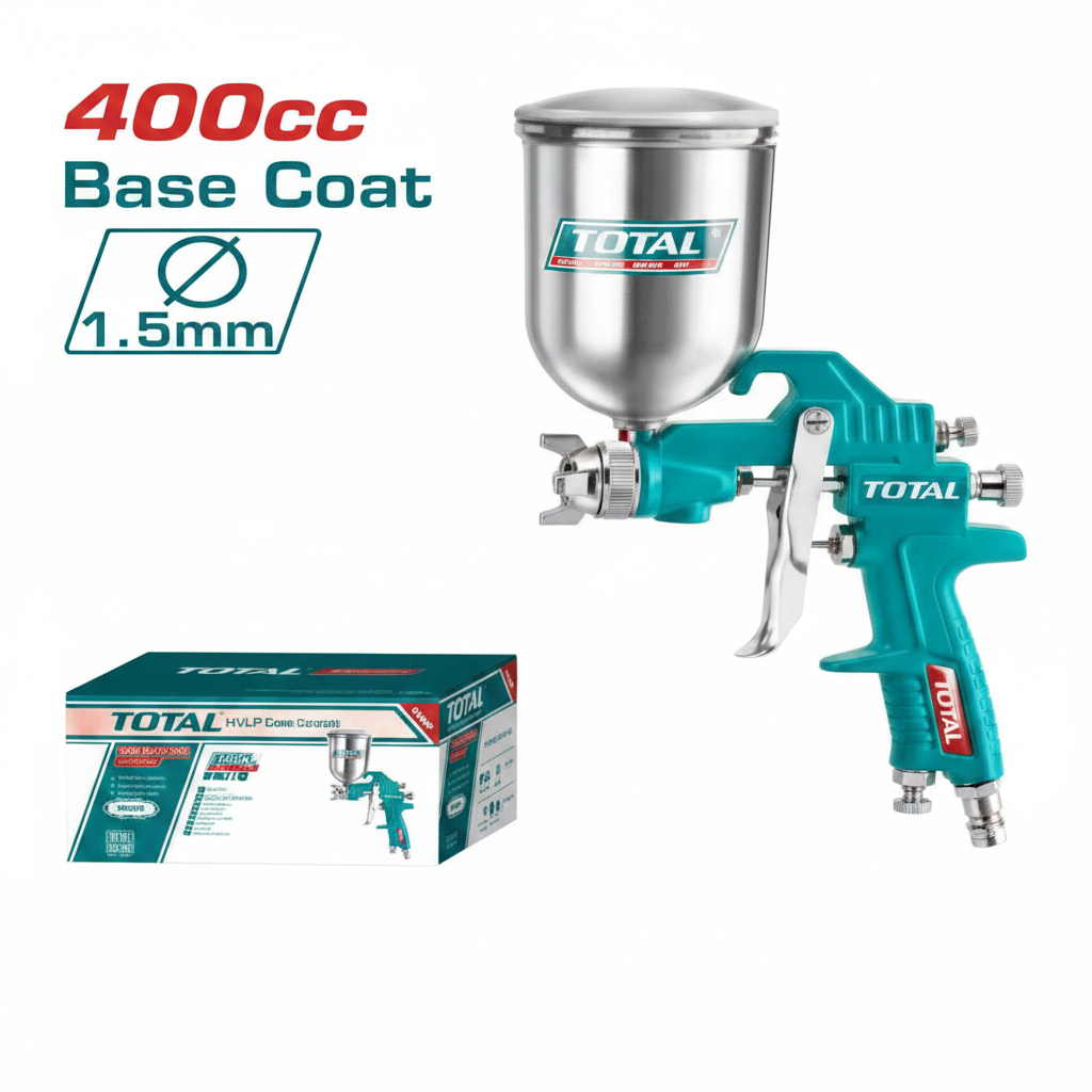 TOTAL TAT10402 400cc HVLP Professional Air Spray Gun for Base Coat – Available in Karachi