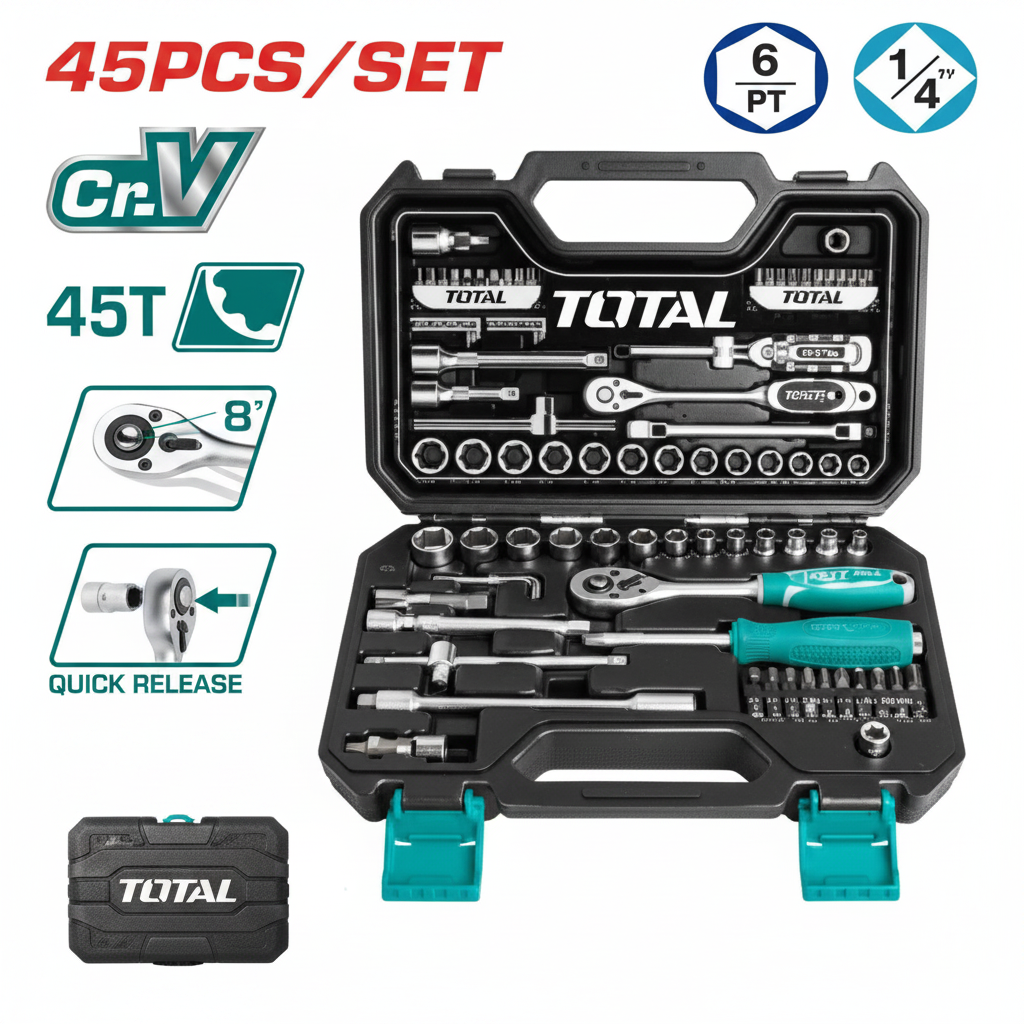 45 Pcs 1/4 Drive Socket Set THT141451 – Professional Hand Tool Kit Karachi