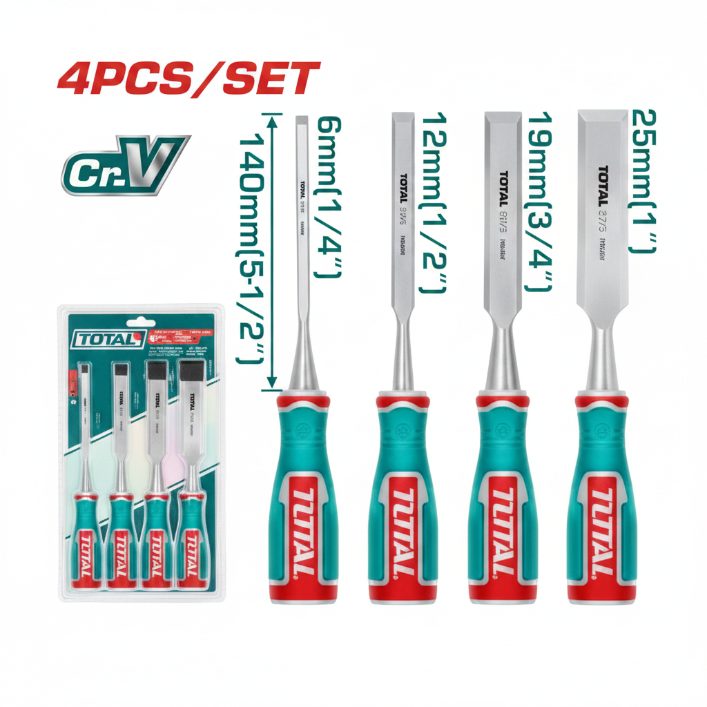4 Pcs Wood Chisel Set THT41K0401 Cr-V Steel 6mm 12mm 19mm 25mm – Buy in Karachi | Offers Wala