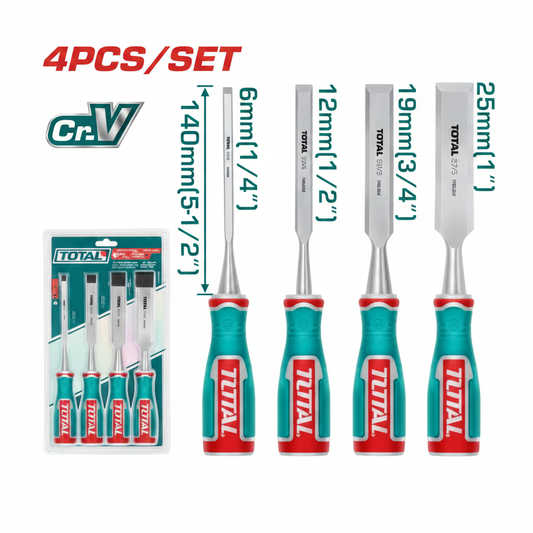 4 Pcs Wood Chisel Set THT41K0401 Cr-V Steel 6mm 12mm 19mm 25mm – Buy in Karachi | Offers Wala