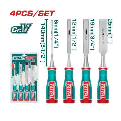 4 Pcs Wood Chisel Set THT41K0401 Cr-V Steel 6mm 12mm 19mm 25mm – Buy in Karachi | Offers Wala