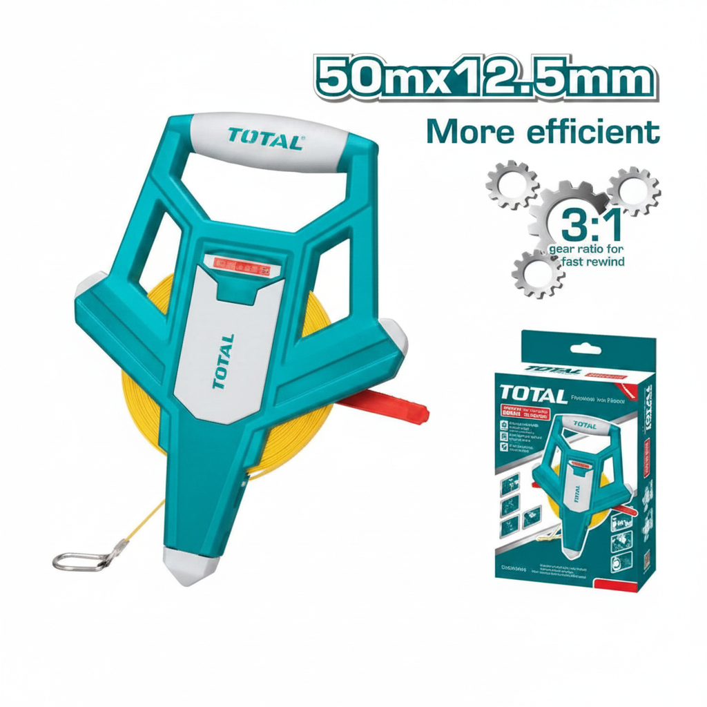 TOTAL 50m x 12.5mm Open Reel Fibreglass Measuring Tape – Construction Tool Available in Karachi