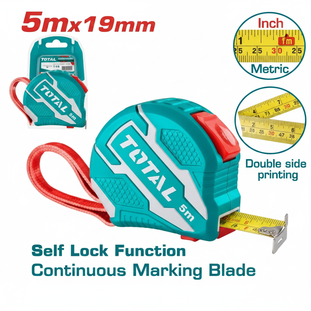 TOTAL Steel Measuring Tape 5m x 19mm with Self-Lock – Buy in Karachi | Offers Wala