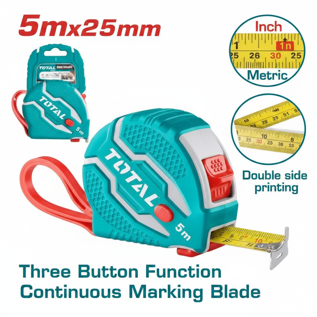 Steel Measuring Tape 5m x 25mm TMT126052 with 3-Stop Button & Rubber Grip – Buy in Karachi | Offers Wala