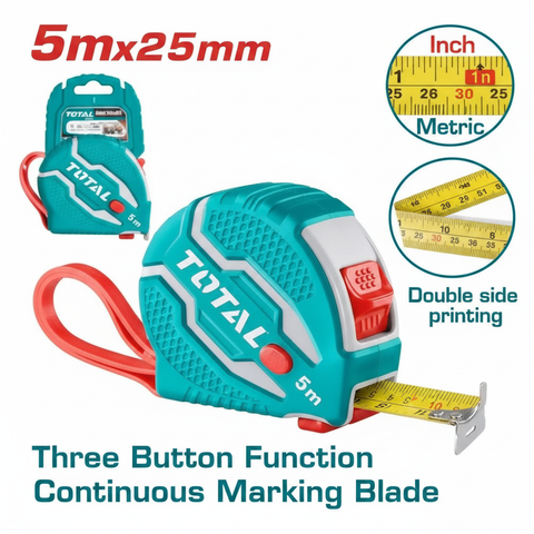 Steel Measuring Tape 5m x 25mm TMT126052 with 3-Stop Button & Rubber Grip – Buy in Karachi | Offers Wala