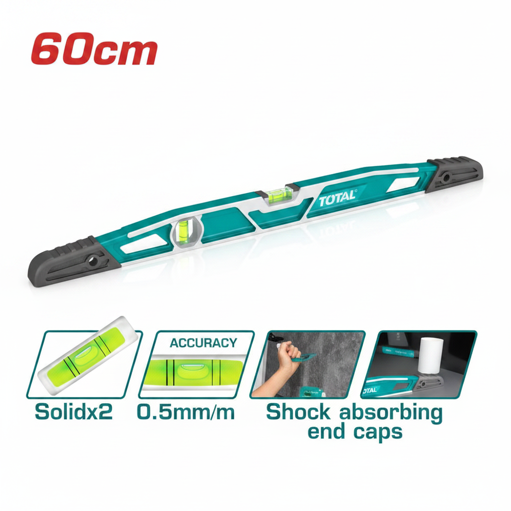 TOTAL TMT221606 60cm Mason's Spirit Level – 0.5mm/m Accuracy, Shock-Absorbing End Caps | Buy in Karachi
