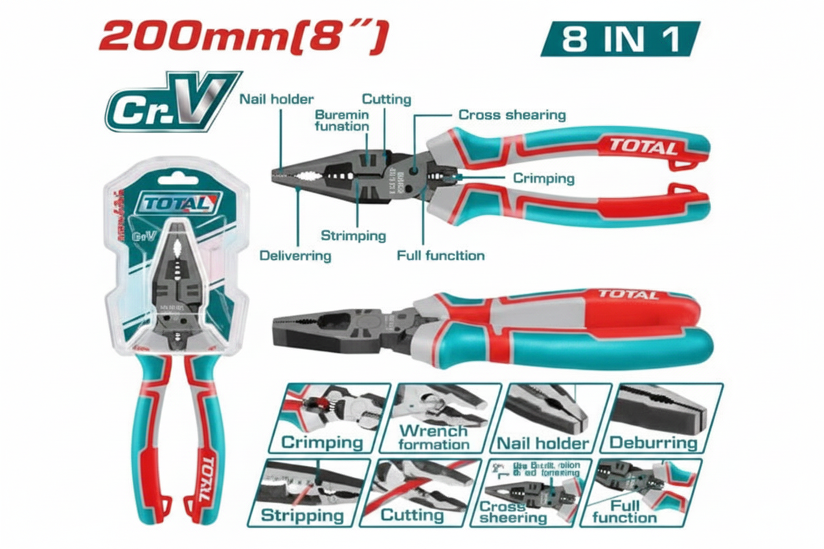 THTMF186 8-in-1 Multi-Function Combination Pliers – Cr-V Steel, Teflon Coated, Buy in Karachi