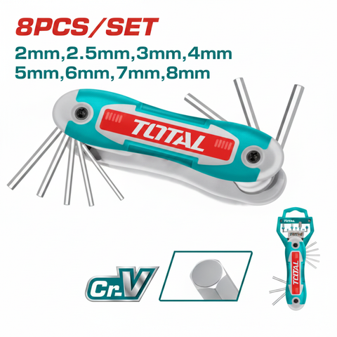TOTAL 8-Piece Hex Key Set 2-8mm Cr-V Steel Chrome Plated THT1061826 - Buy in Karachi