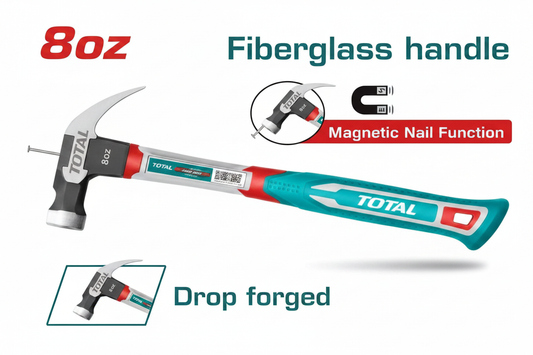 TOTAL Claw Hammer THCH61008 – 8oz Drop-Forged Carbon Steel Hammer with Fiberglass Handle | Buy in Karachi