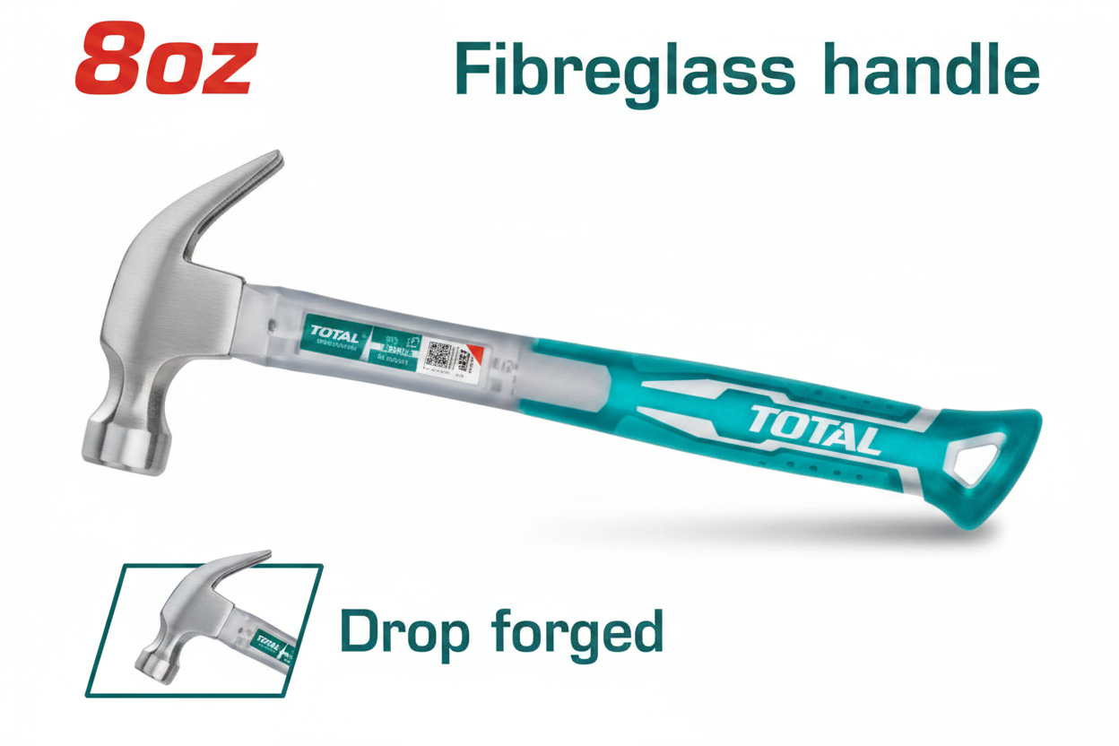 TOTAL 8oz Claw Hammer THTS7308 Drop-Forged Carbon Steel Fibreglass Handle – Buy in Karachi
