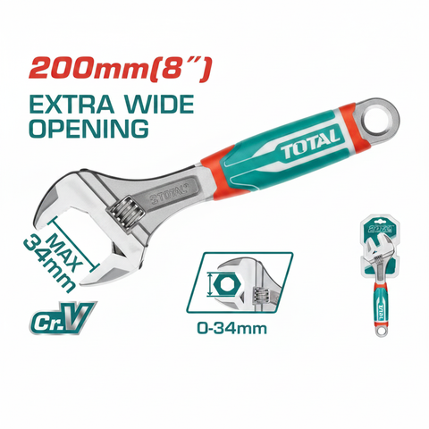 TOTAL Adjustable Wrench 8 Inch 200mm CrV Steel – Buy Online in Karachi