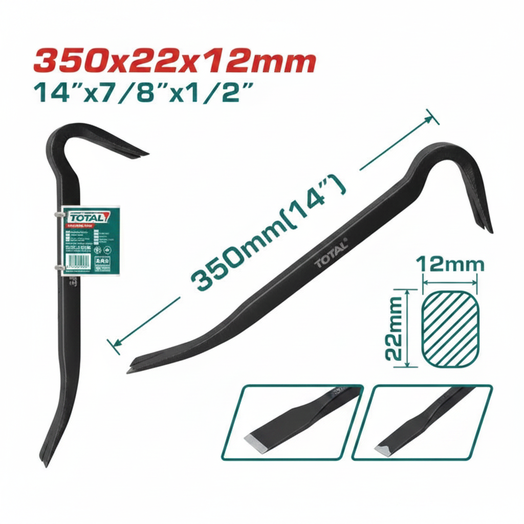 TOTAL Wrecking Bar THT431142 350x22x12mm Heavy Duty Pry Bar for Demolition & Construction – Buy in Karachi