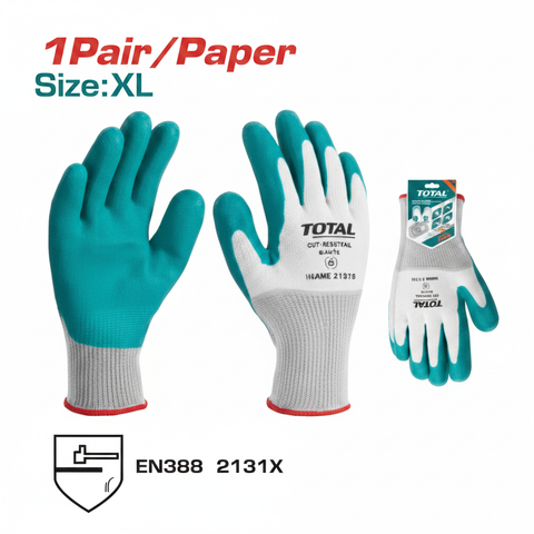 Total Cut-Resistant Latex Gloves XL (TSP13106-XL) – EN388 Certified Heavy Duty Work Gloves in Karachi