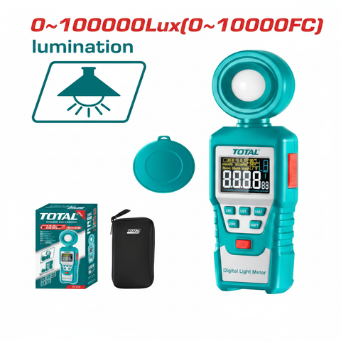 TOTAL Digital Light Luxmeter TETLU01 with LCD display, sensor head, protective cap and carry case – Buy Light Meter in Karachi