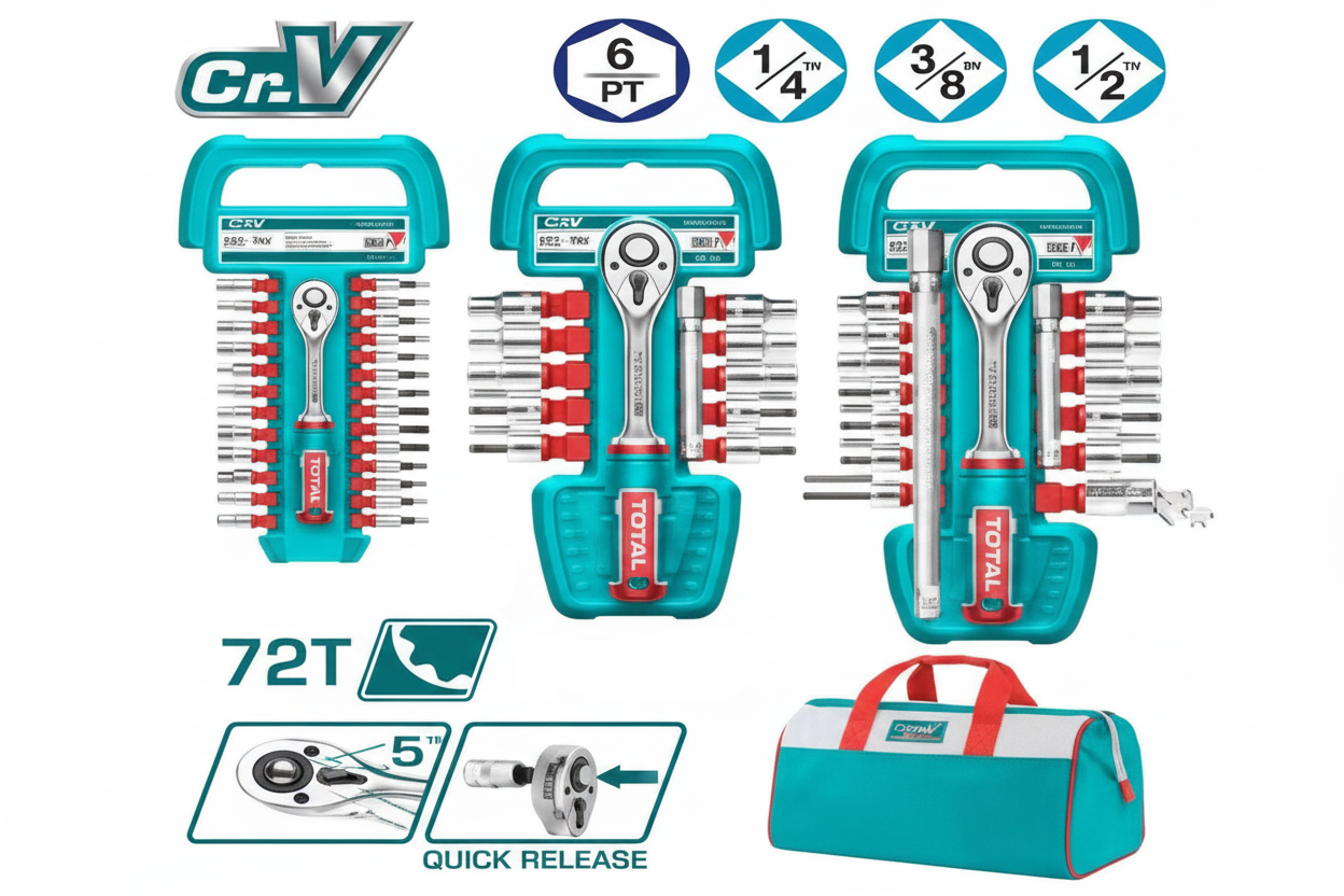 57 Pcs Professional Socket Set 1/4 3/8 1/2 Drive TOS23092 – Buy in Karachi | Offers Wala