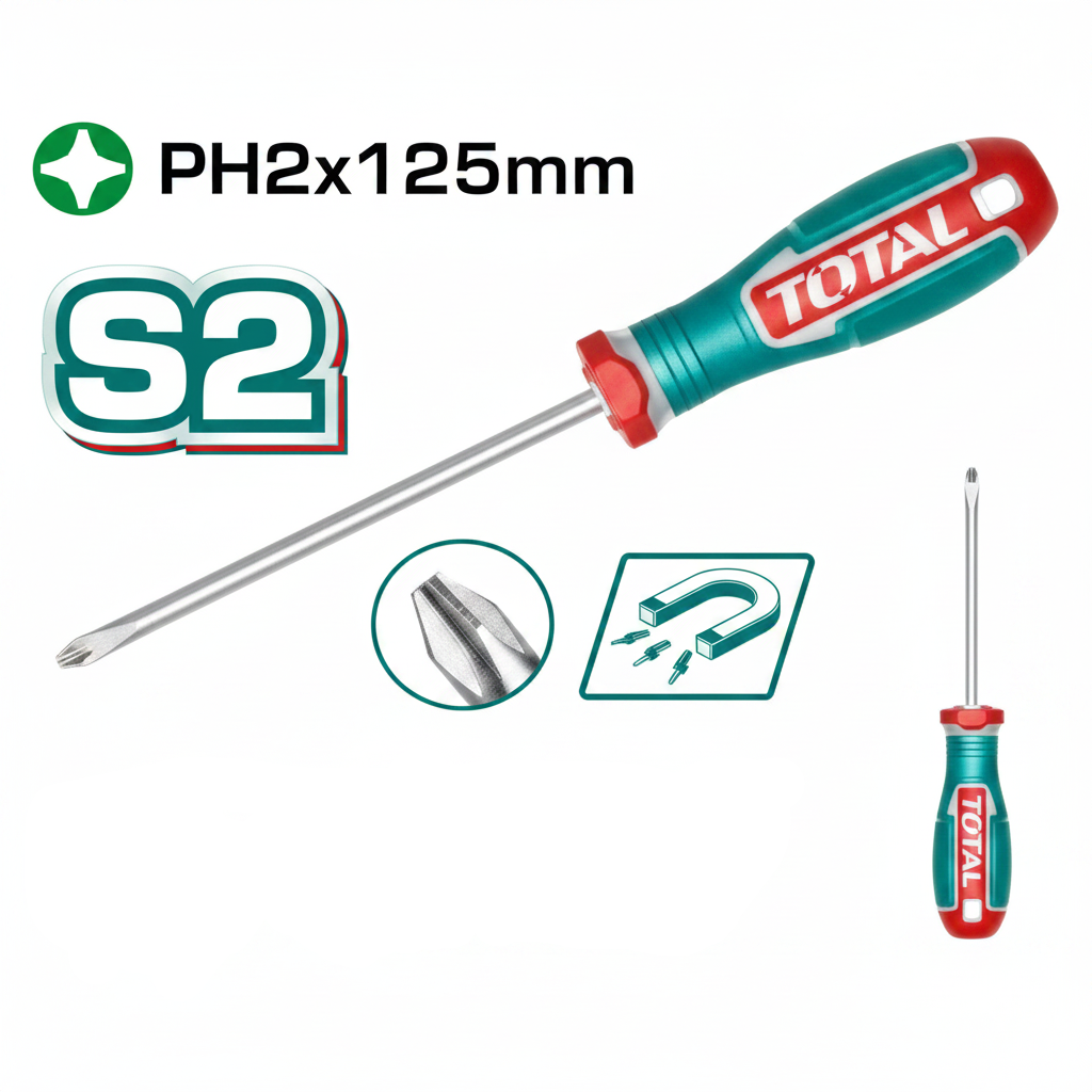 Phillips PH2 125mm Magnetic Screwdriver – S2 Steel Blade, Ergonomic Handle | Buy in Karachi