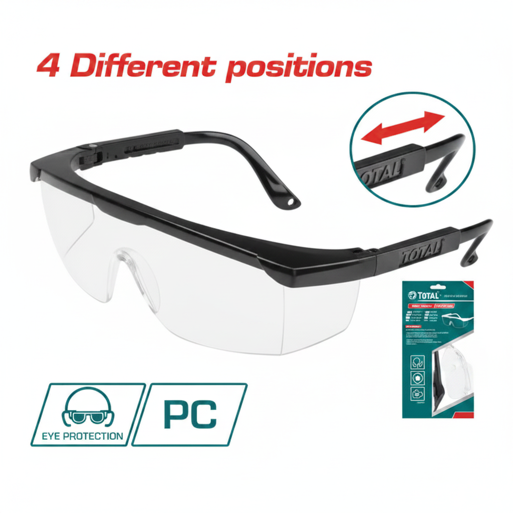 TOTAL Safety Glasses with 4 Adjustable Positions – PC Polycarbonate Eye Protection for Industrial Use in Karachi
