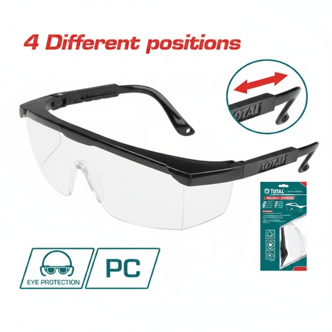 TOTAL Safety Glasses with 4 Adjustable Positions – PC Polycarbonate Eye Protection for Industrial Use in Karachi