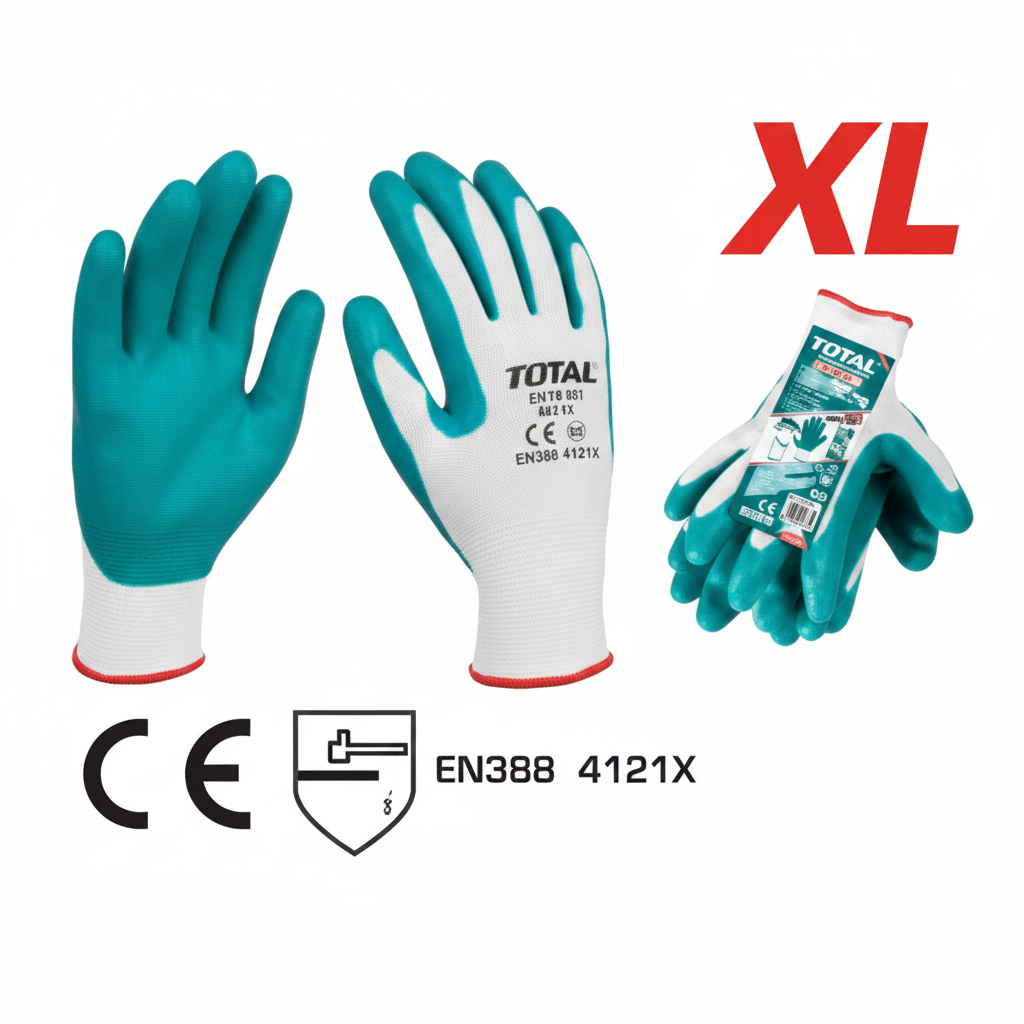 Total TSP12101 Nitrile Coated Work Gloves XL – EN388 Certified, Teal Palm Grip | Buy in Karachi