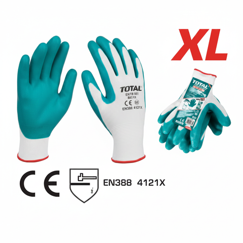 Total TSP12101 Nitrile Coated Work Gloves XL – EN388 Certified, Teal Palm Grip | Buy in Karachi