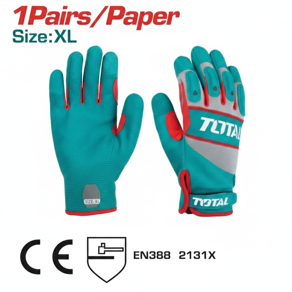 TOTAL TSP1806-XL Mechanic Gloves XL Size – Teal Microfibre & PVC Palm, EN388 Certified Safety Gloves in Karachi