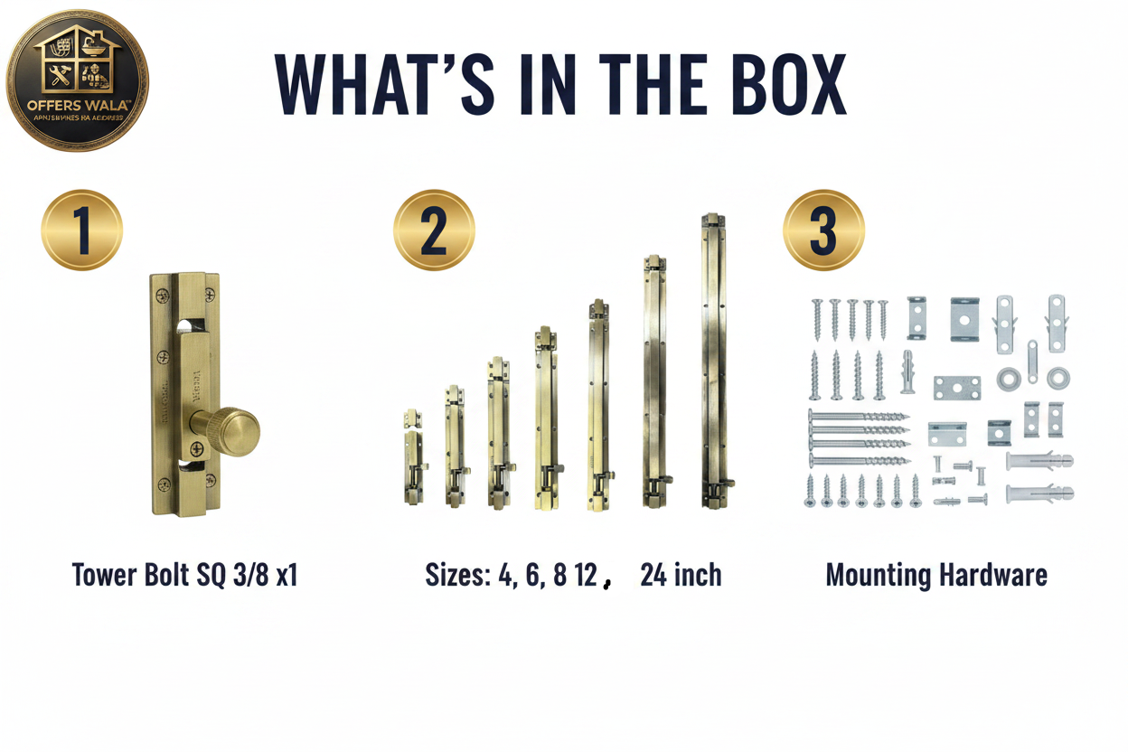 Verona Tower Bolt SQ 3/8 – What's in the Box