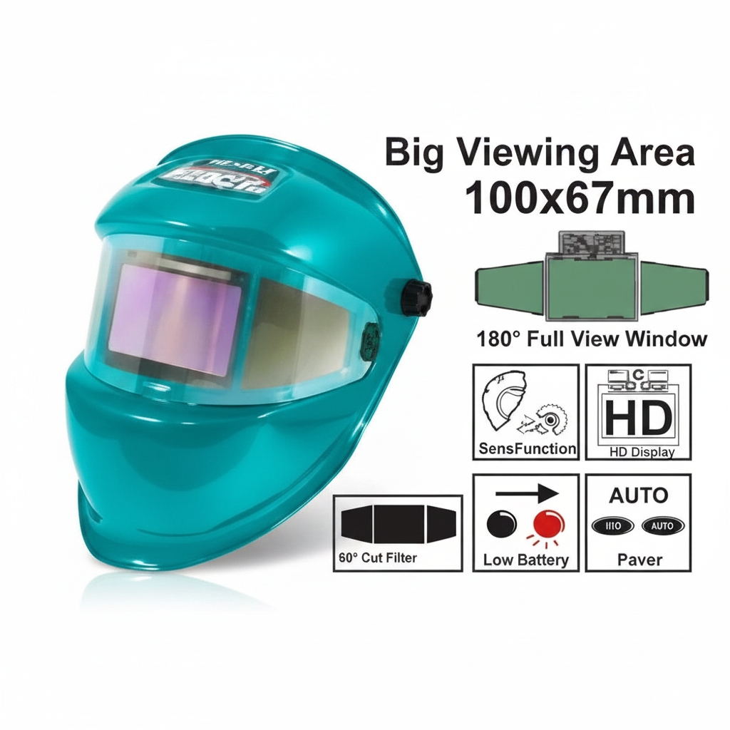 Auto Darkening Welding Helmet TSP9103 with 100x67mm Big Viewing Area, 180° Full View Window, HD Display – Buy in Karachi