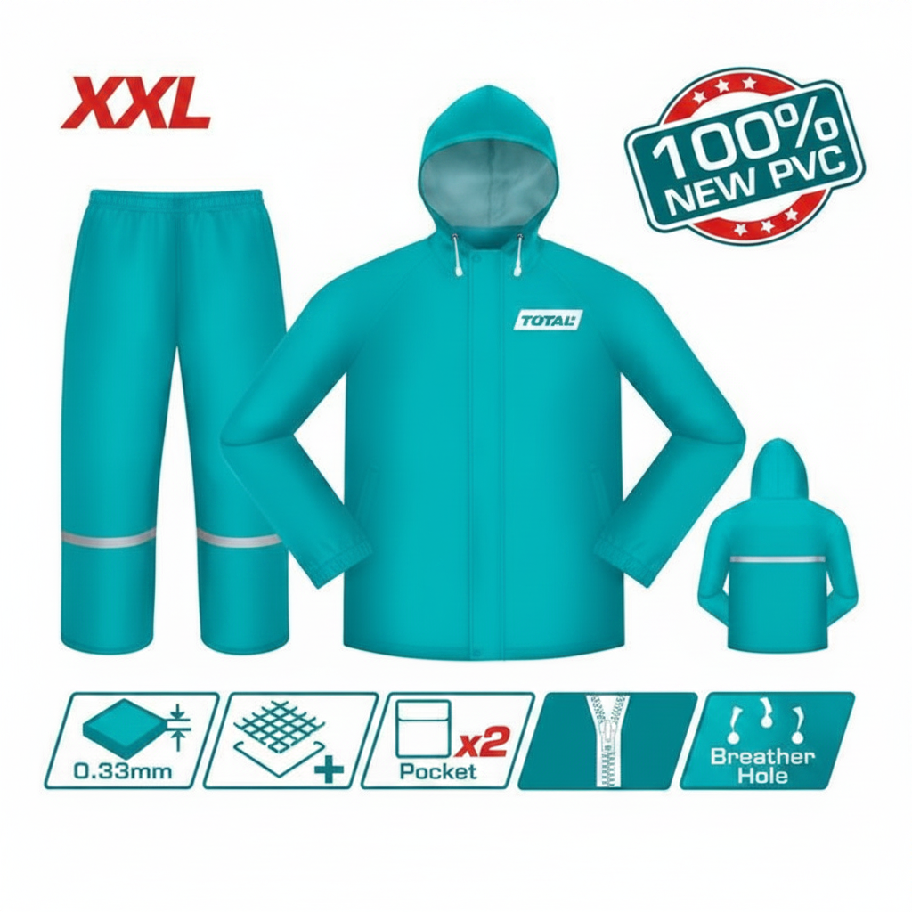 Total XXL Rain Suit THTRS031 – 100% PVC Waterproof Jacket & Pants Set with Reflective Strip, 2 Pockets & Breather Holes | Buy in Karachi